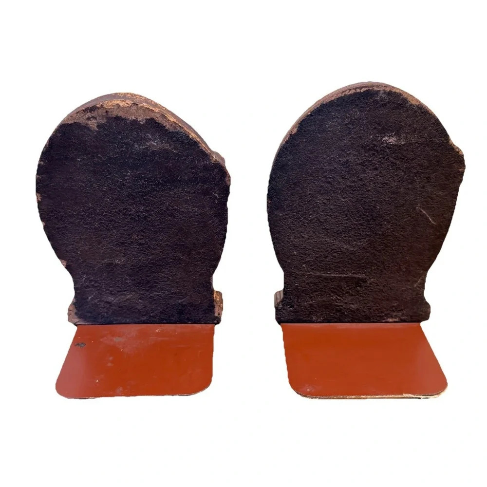 Vintage Horse Head Horseshoe Bookends‎ Faux Wood Equestrian Decor Set of 2